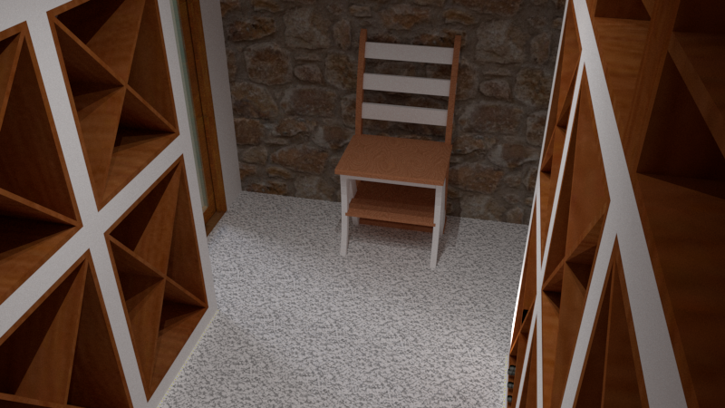 au fond de la cave, une chaise-escabeau