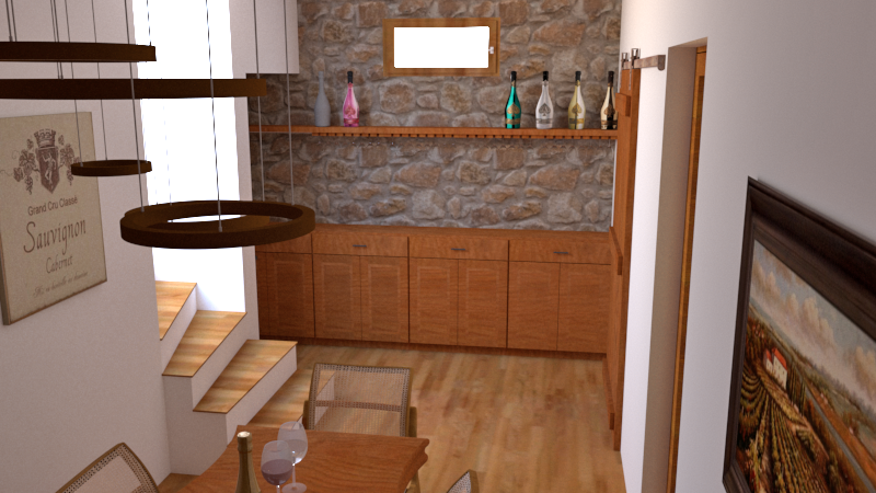 le fond aménagé de la pièce de dégustation