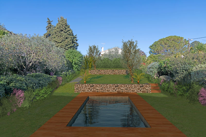 Photomontage de l'insertion dans le site du projet (cette image est de la réalité augmentée réalisée avec SketchUp et Photoshop) - piscine à Cagnes-sur-mer